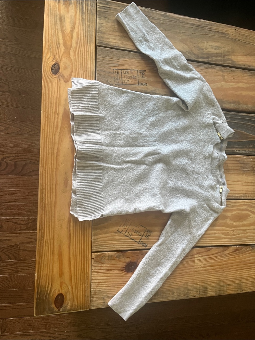 Banana Republic Greige Peplum Long Sleeve Top XS/S Fit Neutral Knit Shirt